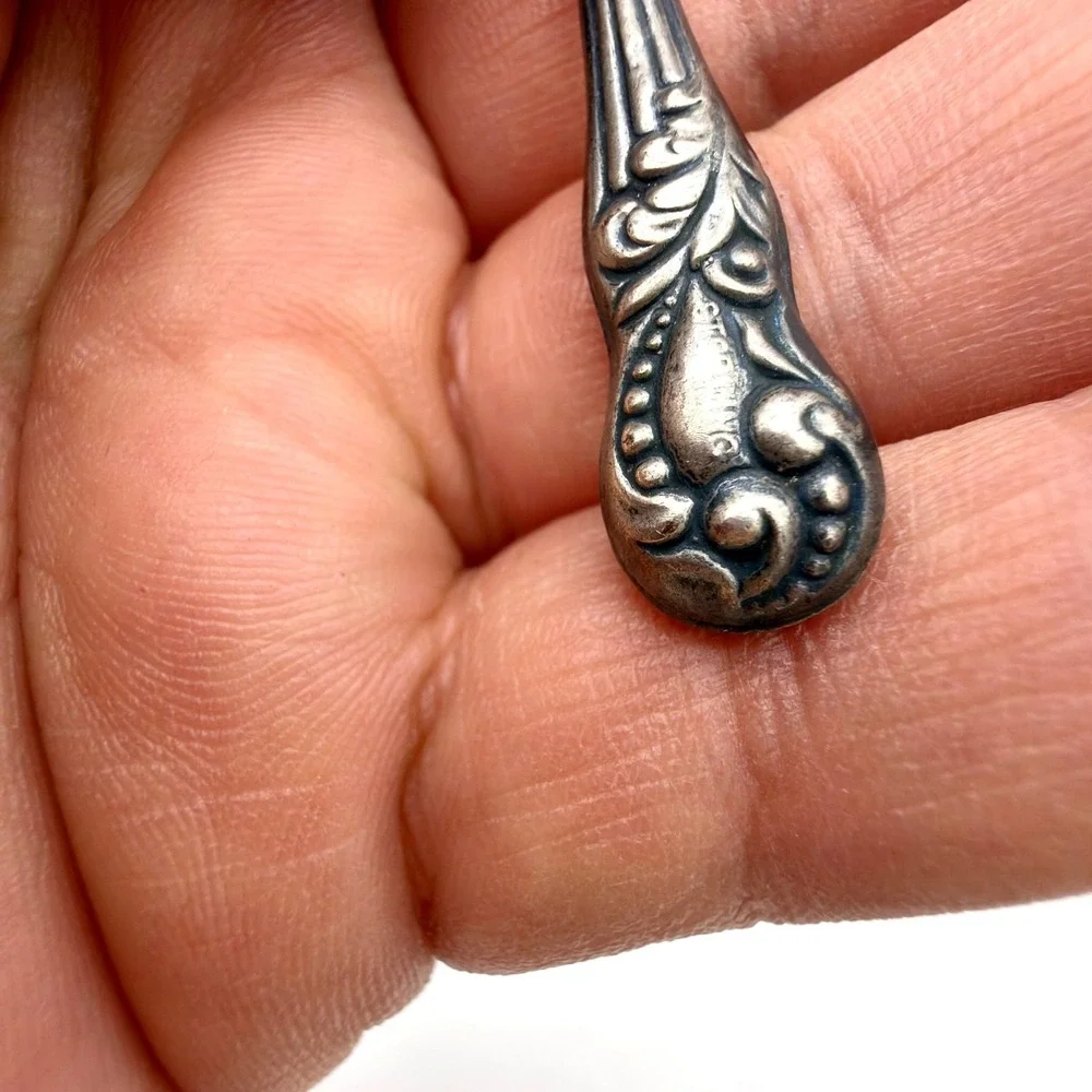 Antique Sterling Silver Button Hook Ornate Floral Scroll Handle Tool‎